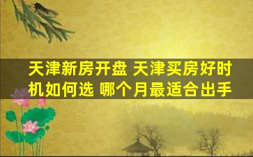 天津新房开盘 天津买房好时机如何选 哪个月最适合出手